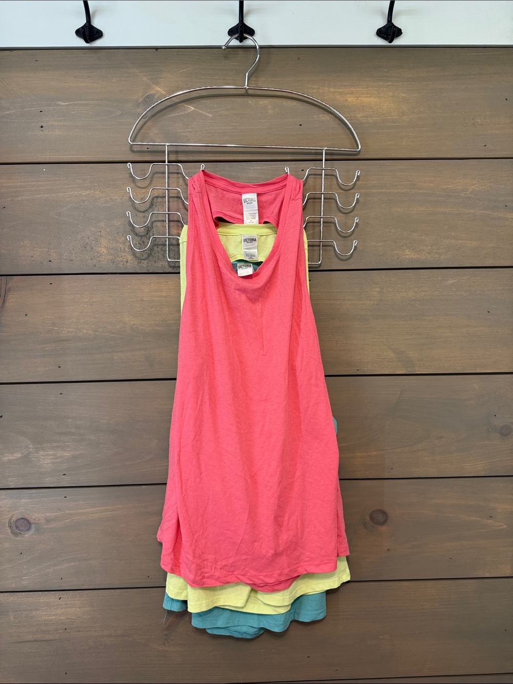 Set of 3 Victoria's Secret Pink Coral, blue and yellow/green Scoop-Back Tanks